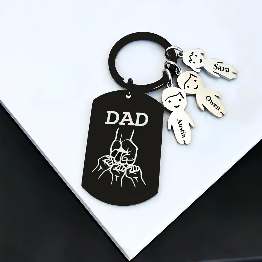 Black Military Style DAD Pattern Stainless Steel Keychain