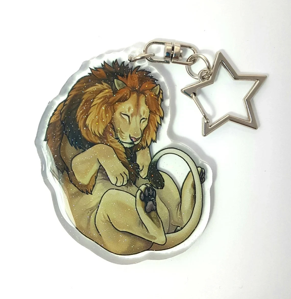 Großes Katzen-Acryl-Schlüsselanhänger-Set, schlafende Wildtier-Anhänger, Glitzer-Epoxy-Anhänger mit Sternverschluss, Geschenk für Wildtierliebhaber