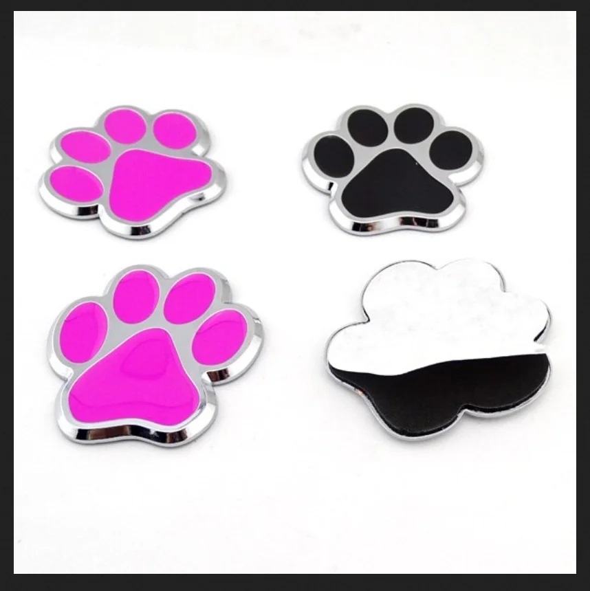 3D Pink Black Animal Dog Cat Paw Chrome Emblem Badge Decal Sticker For Car Truck Bike Rear Trunk Side Fender