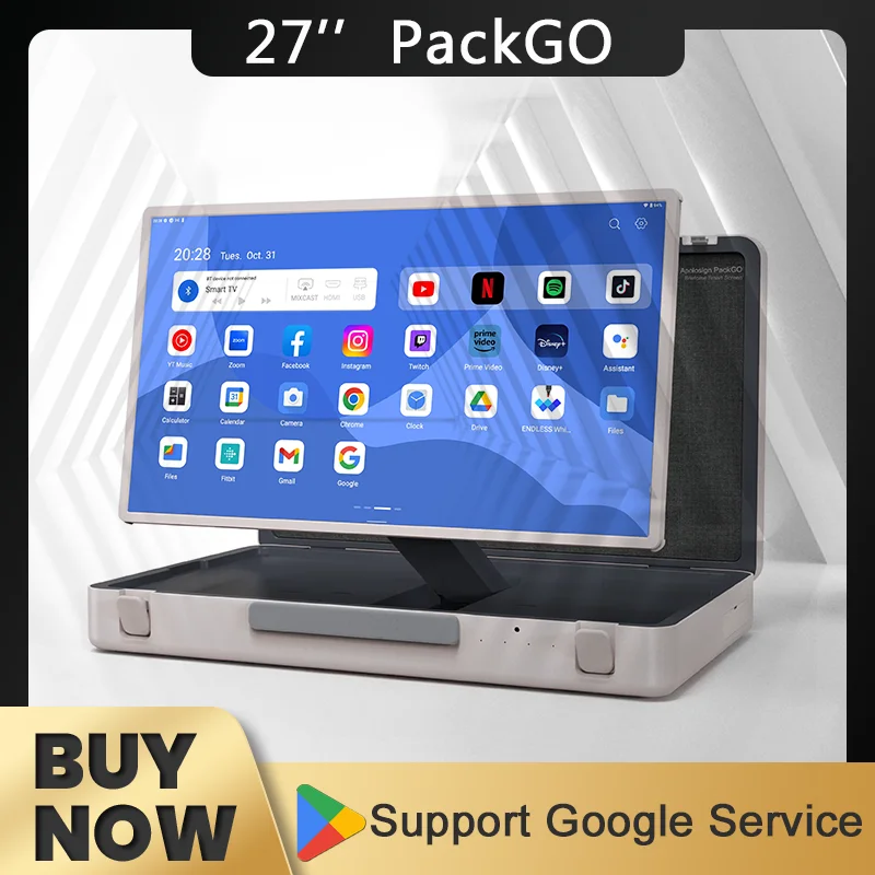 Paquete de pantalla de estuche portátil para acampar al aire libre, pantalla inteligente para uso en interiores, maletín con pantalla táctil, sistema Android 12, 27"