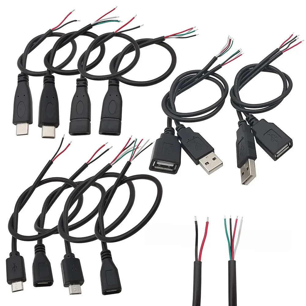 1Pcs 2Pin 4Pin Micro USB/Typ C Ladegerät Stecker USB 2,0 Typ A Männlich Weiblich Netzteil