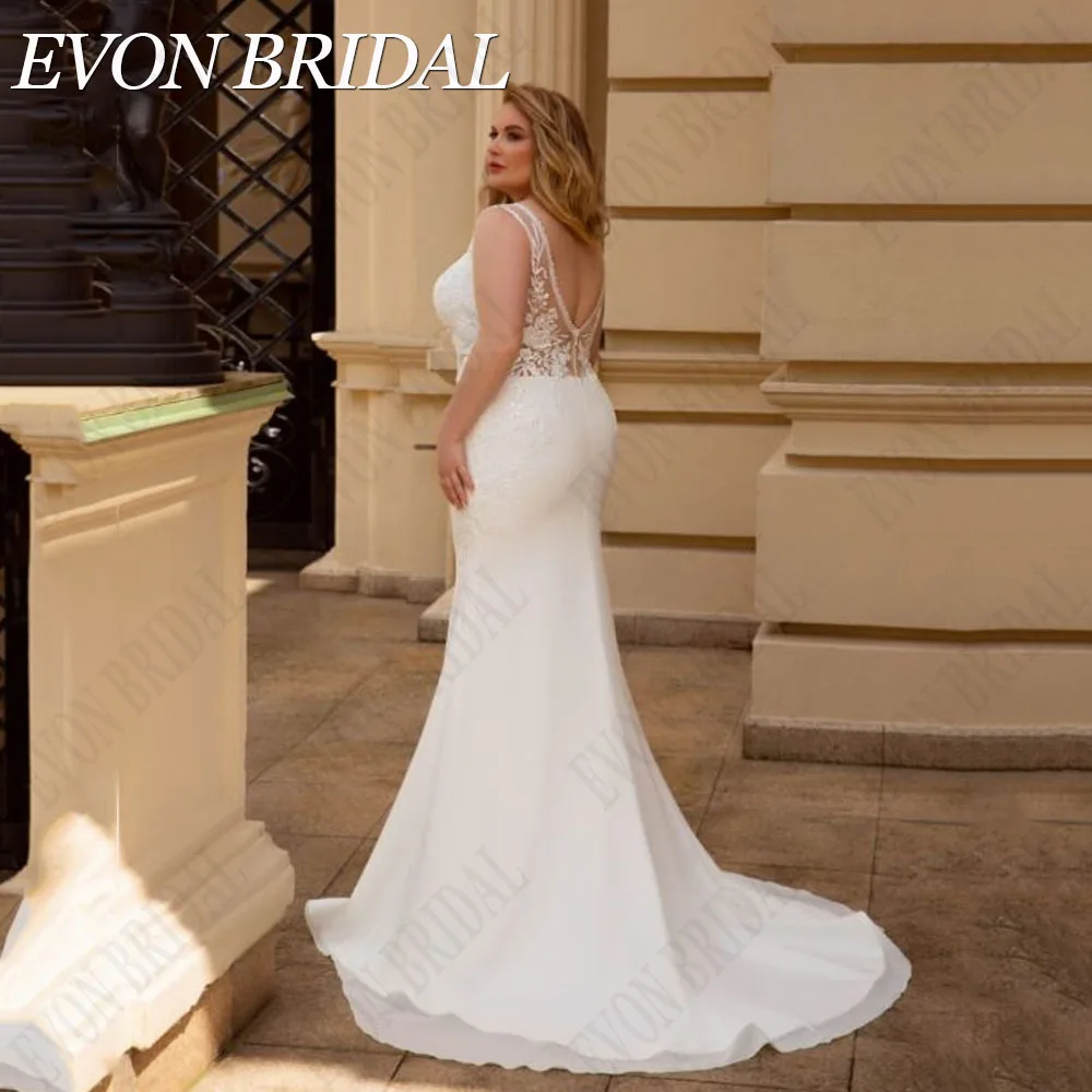 EVON BRIDAL Mermaid Chiffon Wedding Dresses Plus Size Woman Sleevless Sleeveless V-Neck Hochzeitskleider Damen Große größe