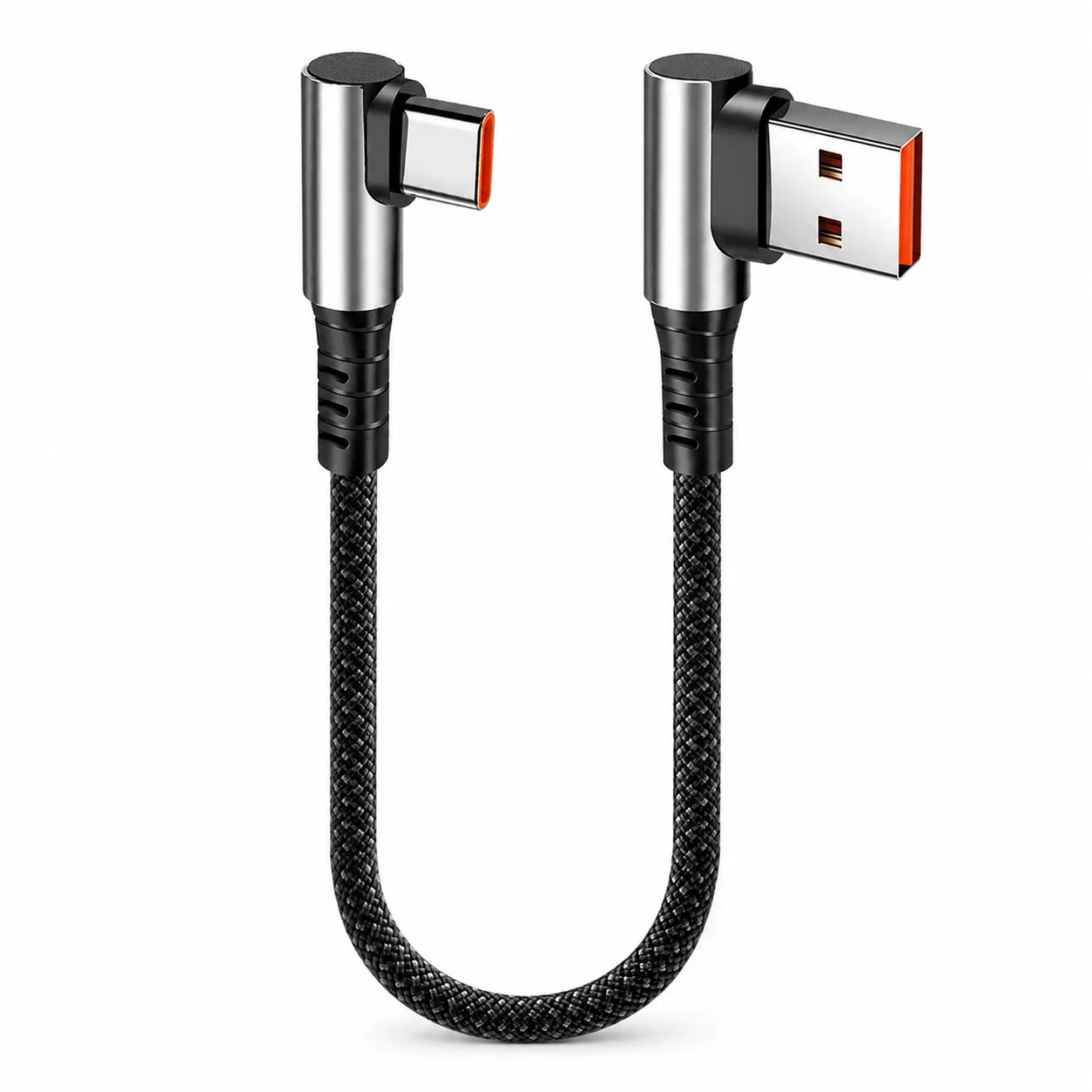 USB-C-Kabel 6A Schnellladung Kurzes Kabel USB-A auf Typ-C 90 Grad Rechtwinklig Geflochtenes Ladekabel 0,25m 0,5m für Handy und Gaming