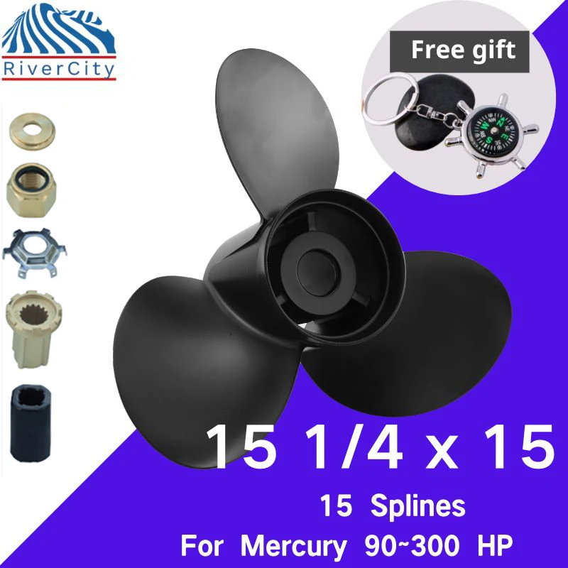 Boat Propeller 15 1/4x15 For Mercury 90hp 100hp 115hp 125hp Outboard Screw Boat Motor Aluminum  Propeller 3 Blade 15 Spline