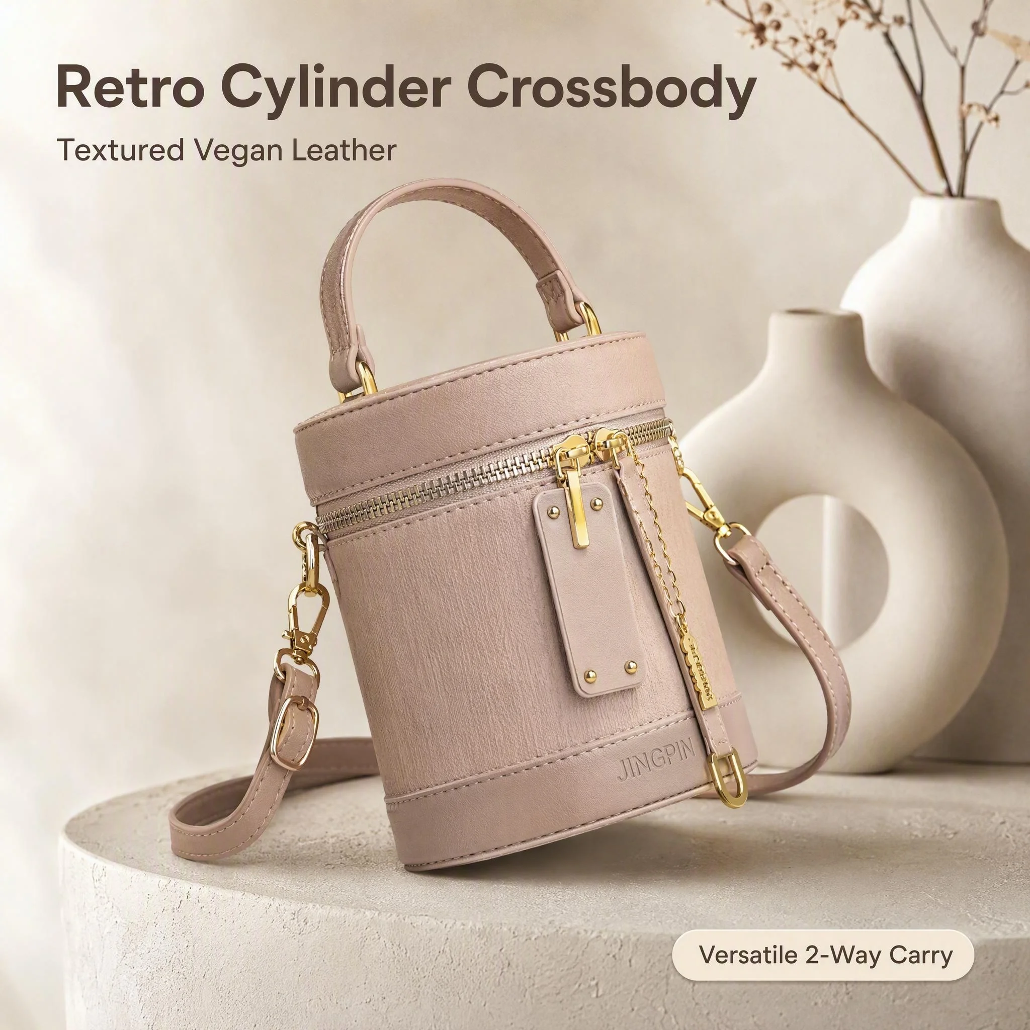 Bolso cilíndrico de diseño moderno para mujer, tipo cubo, de alta calidad, con asa para llevar al hombro o cruzado, y monedero. Bolso bandolera con cadena y textura original, ideal para citas, compras, salidas, desplazamientos diarios, para combinar con diferentes atuendos, para la oficina o para las vacaciones.