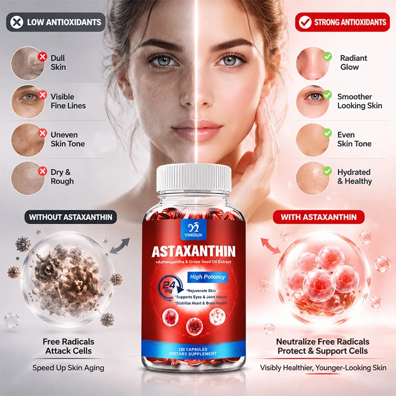Astaxanthin Capsules - 24mg - Powerful Antioxidant Supplement Support Eye, Skin, Joint, Heart, Brain & Immune System Health