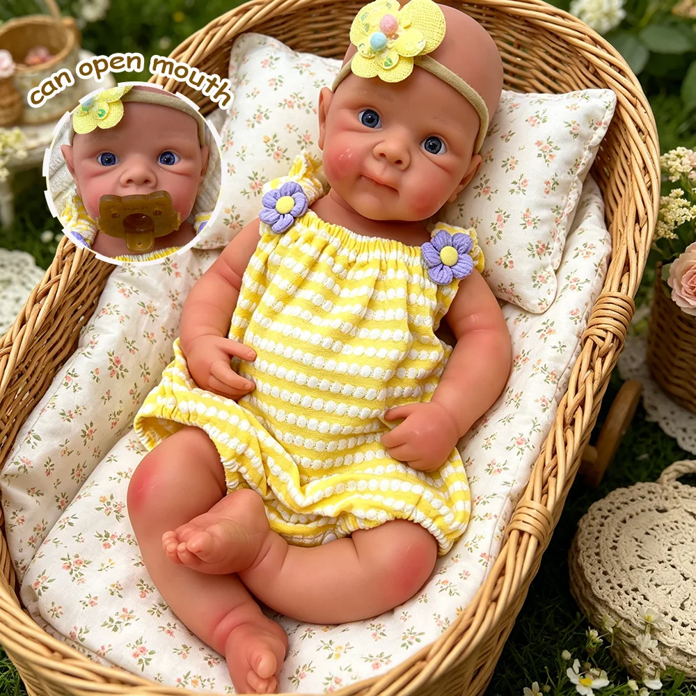 

Opened Mouth Full Body Soft Silicone Reborn Baby Doll Realistic Skin Details Posable​ Stretchable Washable Photography Props