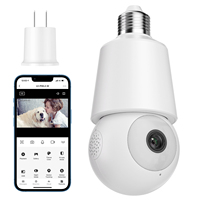 2K Security Light Bulb Camera Outdoor/Indoor, WiFi Camera Based E27 Socket, PTZ Camera with 24/7 Recording, Sound & Light Alarm