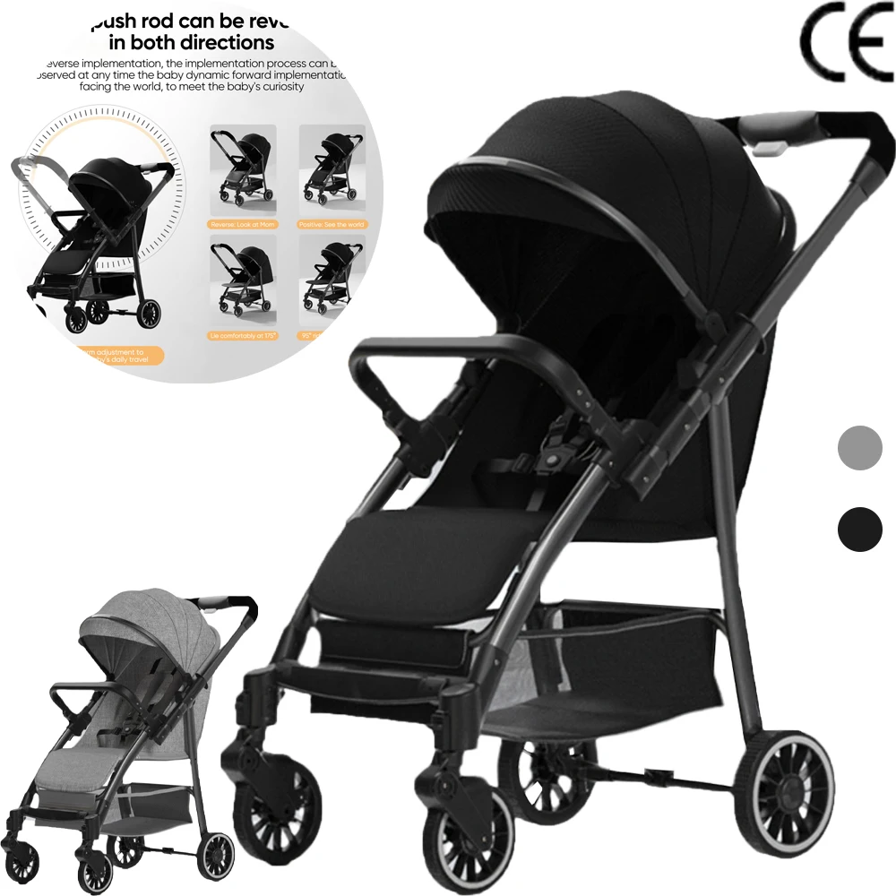 Fashion High View Baby Stroller Ergonomics sit Bassinet for Newborn Portable Baby Pram One Hand to Recline Basket Pushchair