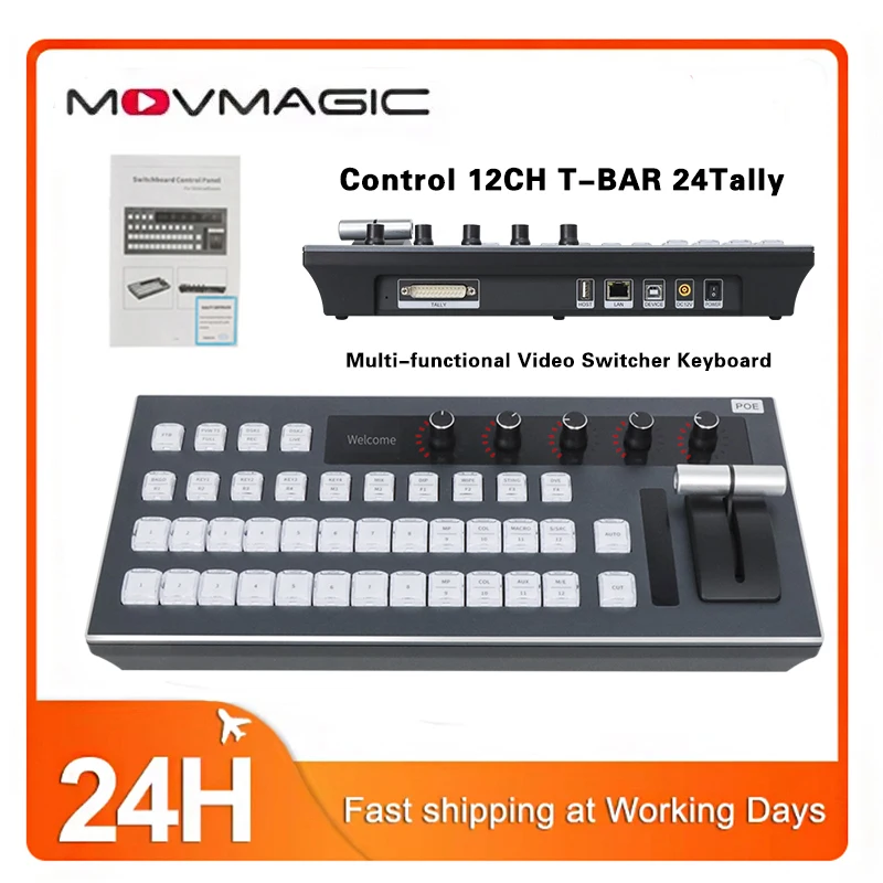 KD50 Multi Channel Live Stream Control Panel MOVMAGIC Video Switcher 12CH T Bar 24Tally Compatible With ATEM VMIX OBS Streaming