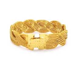 GoldFashion 22 Carat Gold Plated Wicker Weave Cuff Bracelet Bangle Adjustable Cuff Vintage Stainless New Design Stylish Wrist Tr