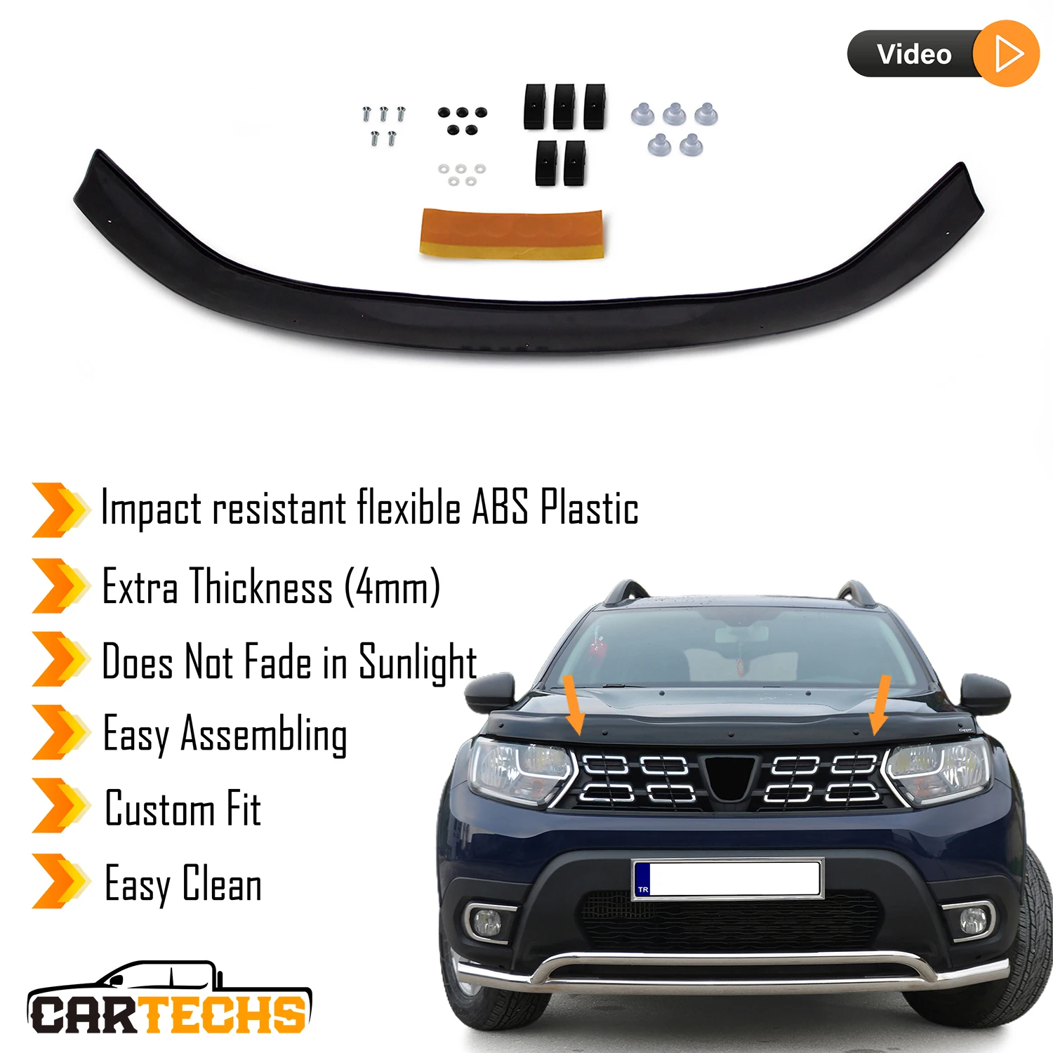 Hood Deflector Guard for Dacia Duster (2018+) Bug Shield Bonnet Protector / 4 mm thickness and ultra-durable material