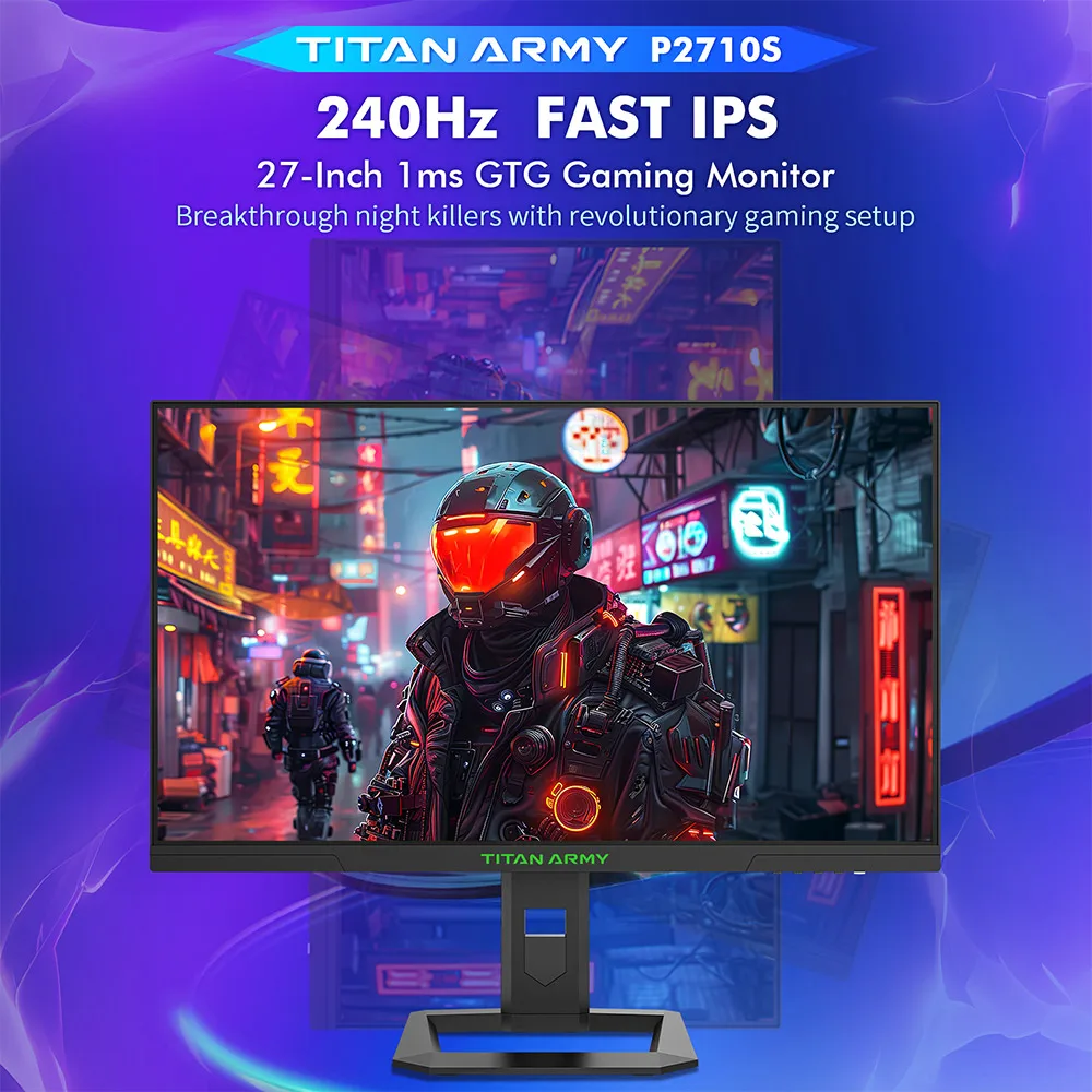 Monitor para Juegos TITAN ARMY P2710S de 27 Pulgadas, 2560×1440, IPS Rápido, 240Hz, 1ms GTG, HDR400, Adaptive-Sync, Dynamic OD, PBP/PIP, Soporte Giratorio 3