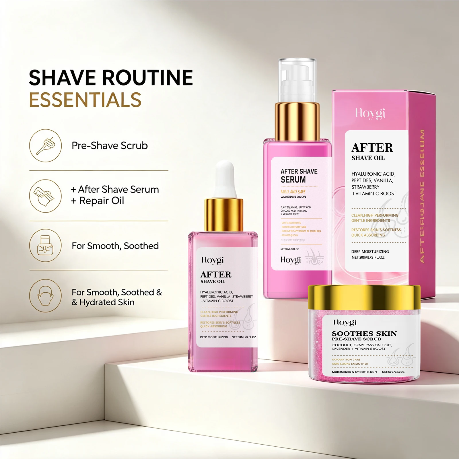 Strawberry Vanilla After Shave Oil Pre-Shave Scrub Exfoliating Prevents Ingrown Hairs Soothes Sensitive Skin Moisturizer Depilatory Nourishing Hair Removal Care Essential Oil