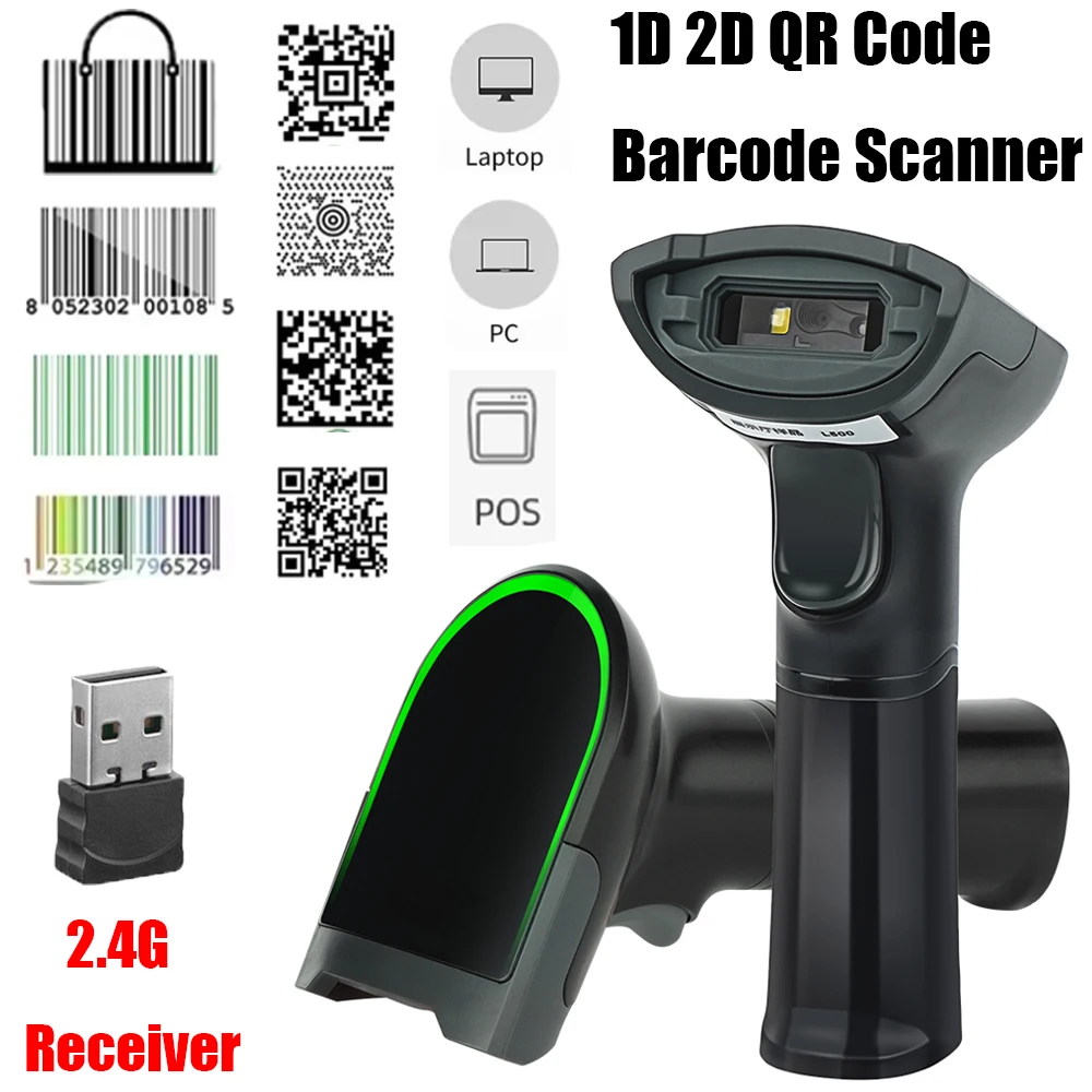 Leshine Wireless Bluetooth Barcode Scanner 1D 2D QR Code USB Type-C Barcode Reader for Supermarkets for iOS Android Window