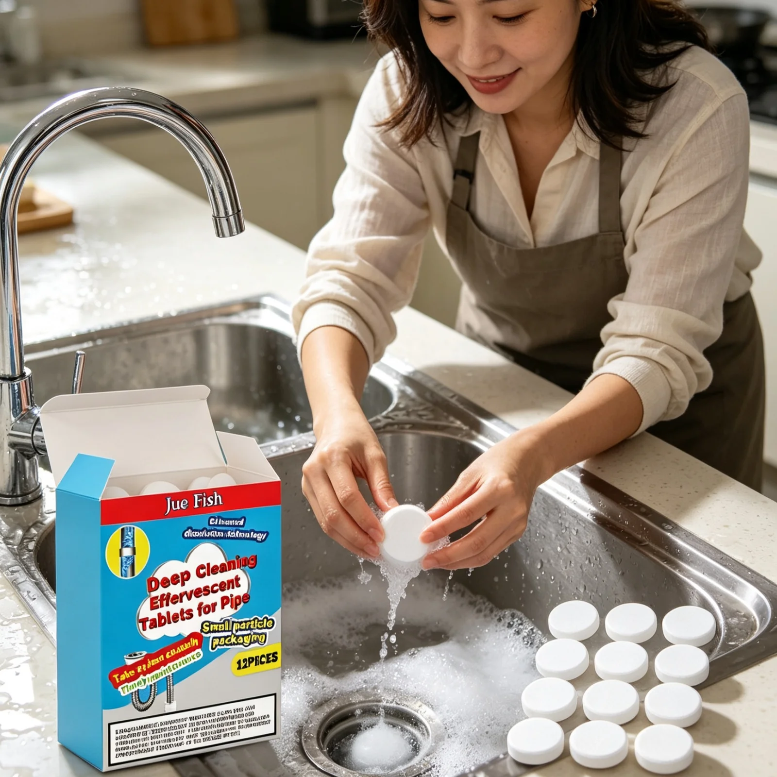 Jue Fish Cleaning Effervescent Tablets Powerful Stain Removal Neutralize Odors Fast Dissolve Preventing Clogs Pipe Dredge Tabs
