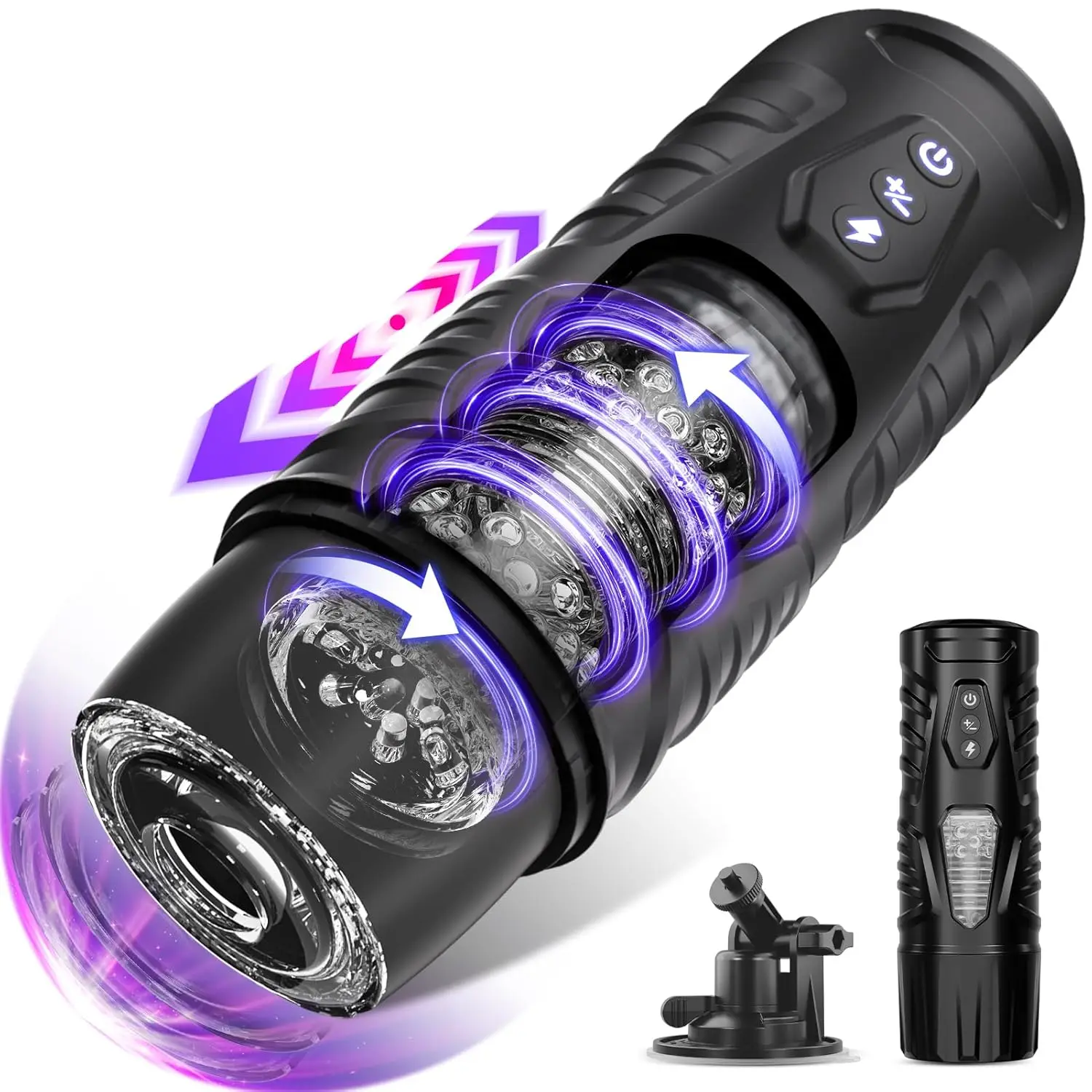 Automatic Male Masturbator 7 Thrusting & Rotating Modes, Hands-Free Pocket Pussy with Visual Window & Suction Base