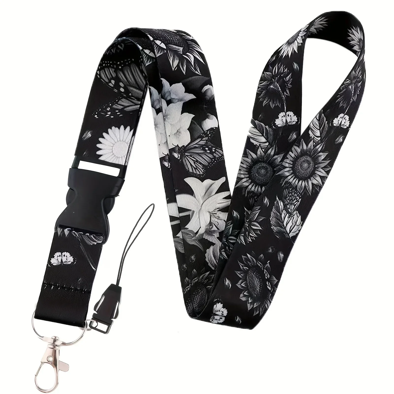 Lanière de téléphone portable mode tournesol noir Lily sangle de cou porte-clés lanière pour porte-carte d'identité clés porte-clés sangle de téléphone portable