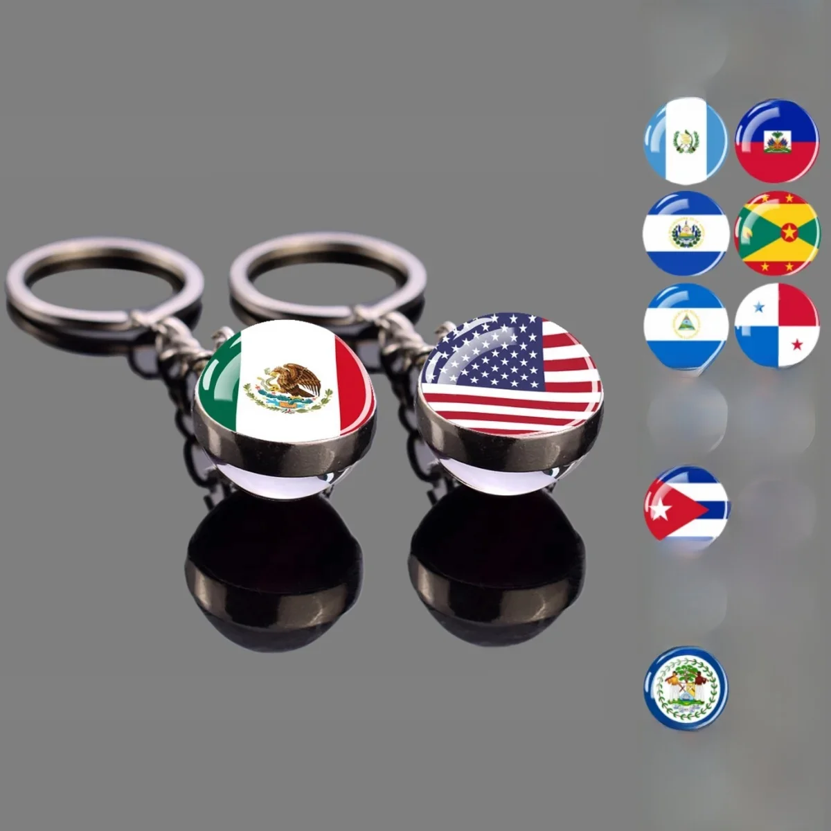 Porte-clés drapeau nord-américain, USA, Canada, mexique, Panama, Costa Rica, pendentif boule de verre, bijoux cadeau