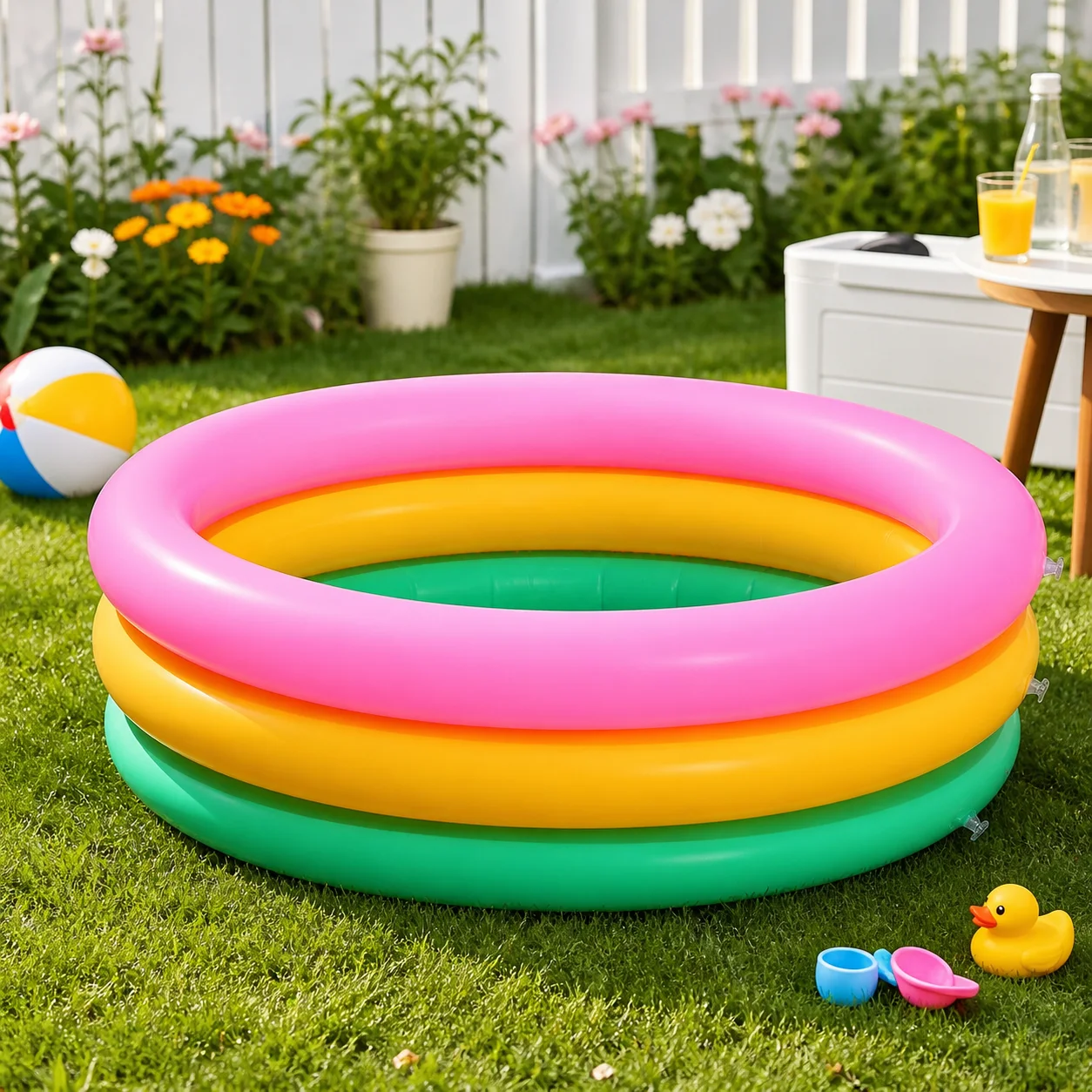 1PC Rainbow Inflatable Swimming Pool, Round Portable Above Ground Pool, Soft PVC Outdoor Backyard Summer Water Play Pool