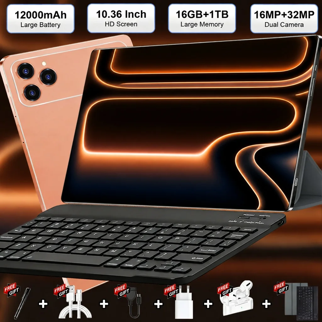 Tableta Android, nueva versión 2026, pantalla HD de 10,36 pulgadas, batería de gran capacidad integrada de 12000 mAh, 16 GB + 1 TB de