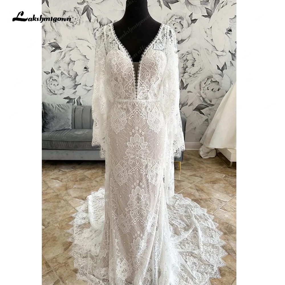 

Lakshmigown Chic Lace Mermaid Boho Wedding Dress for Women 2023 Cap Sleeves Wedding Gown Bridal reception Gown hochzeitskleid