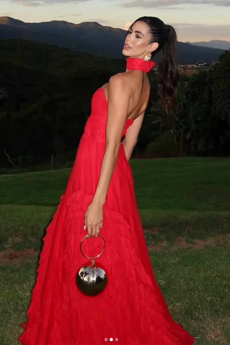 Jessica Red Abiti da sera con spalle scoperte Abiti da ballo multistrato in tulle fatti a mano Abiti da festa di nozze a trapezio personalizzati