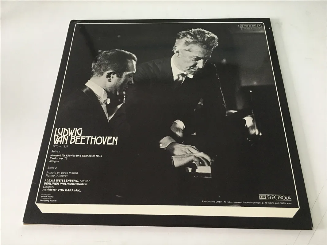 Old 33 RPM 12 inch 30 cm Vinyl Records LP Disc Karajan Conductor Weisenberg Beethoven Piano Concerto World Classic Music Used