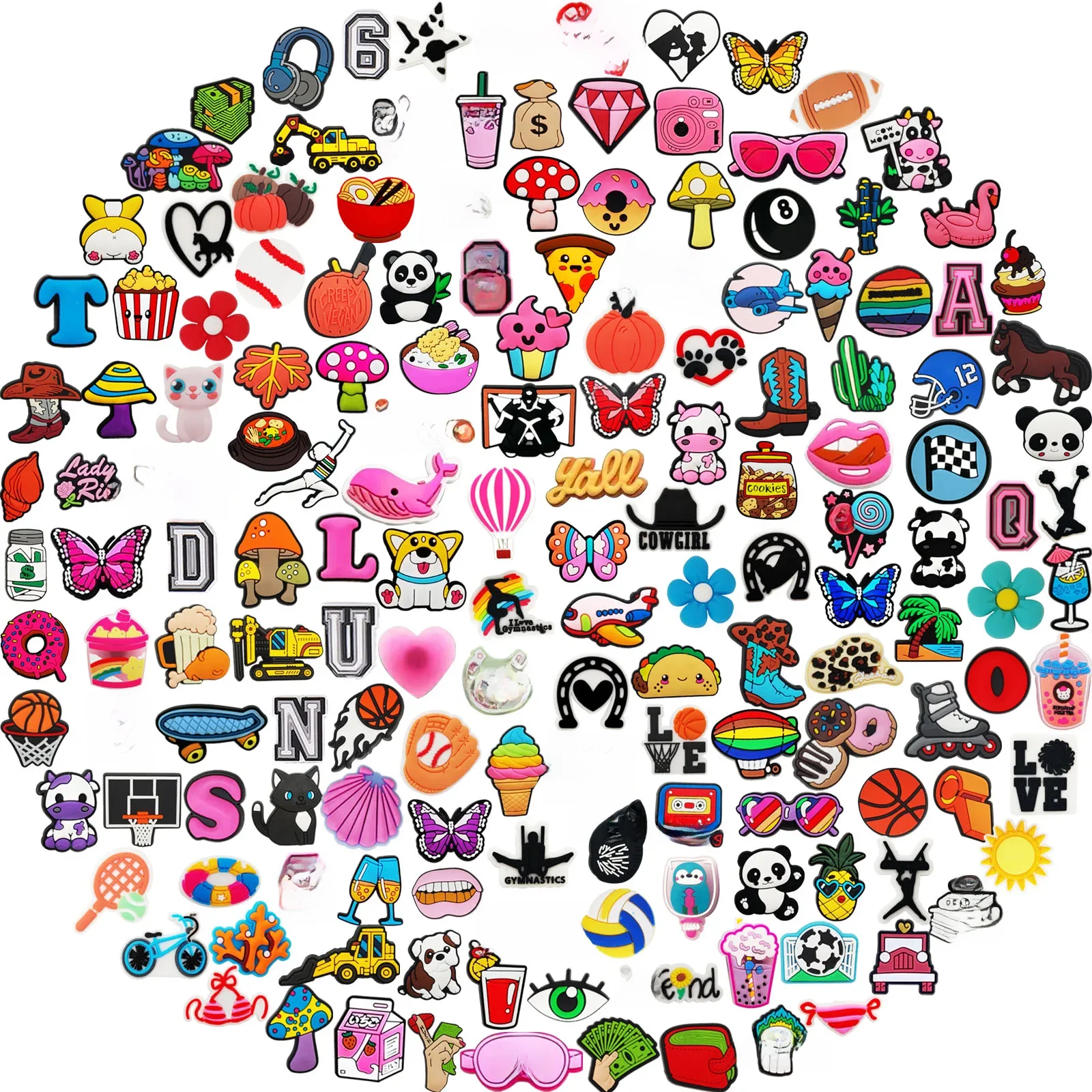 Lot de 20/30/50/100/200 pièces breloques de chaussures aléatoires pour sandales, chaussures bricolage décoration breloques accessoires chaussures épingles bulle Sl