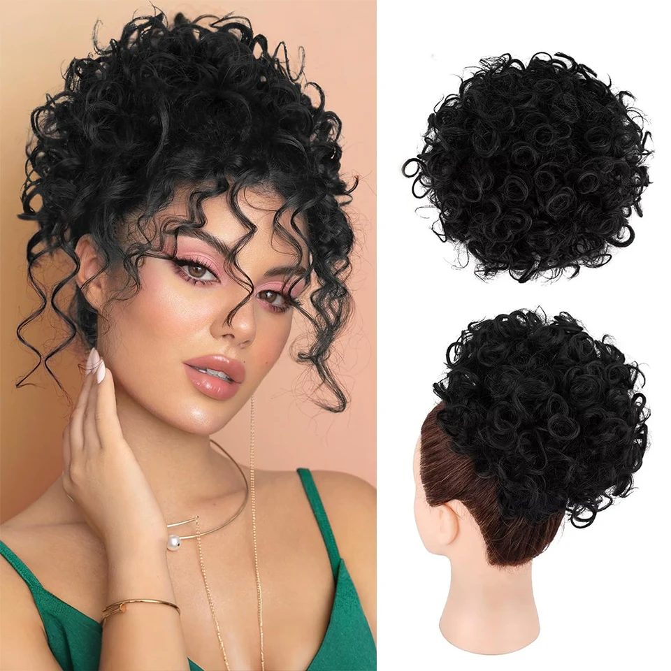 Messy Hair Buns Hair Piece For Women Synthetic Short Afro Curly Drawstring Ponytail Clip On Bun Ponytails Soft Hair Extensions