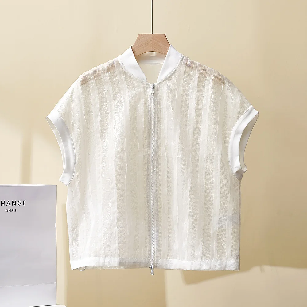 女性の夏の新しい重工業ノースリーブトップオールマッチシルクベストジャケットカーディガン