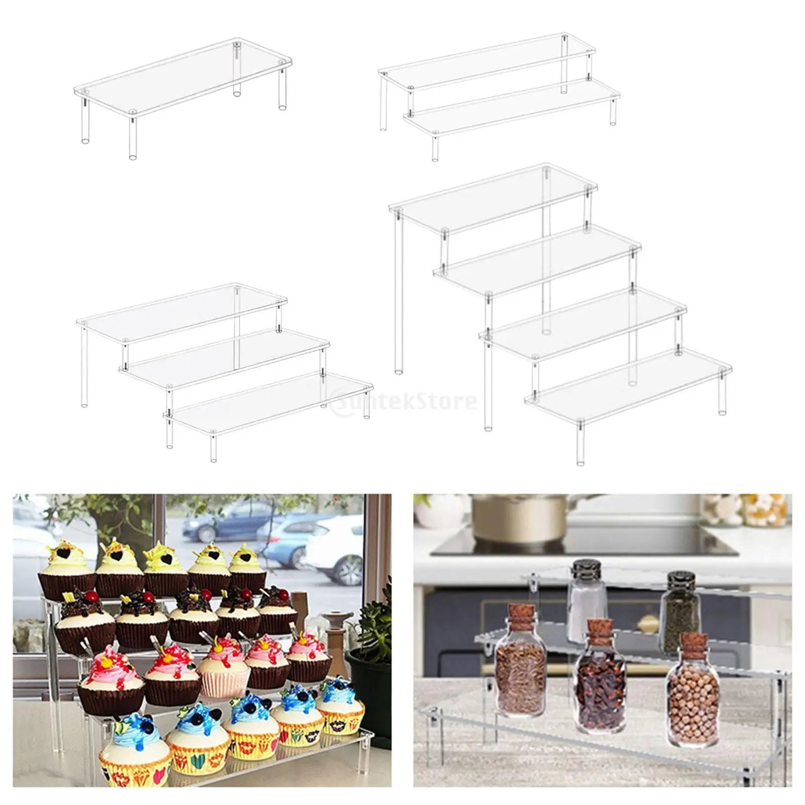 Acrylic Riser Clear Display Stand Dessert Shelf for Jewelry Desserts Perfume Clear Jewelry Figures Step Display Stand Rack