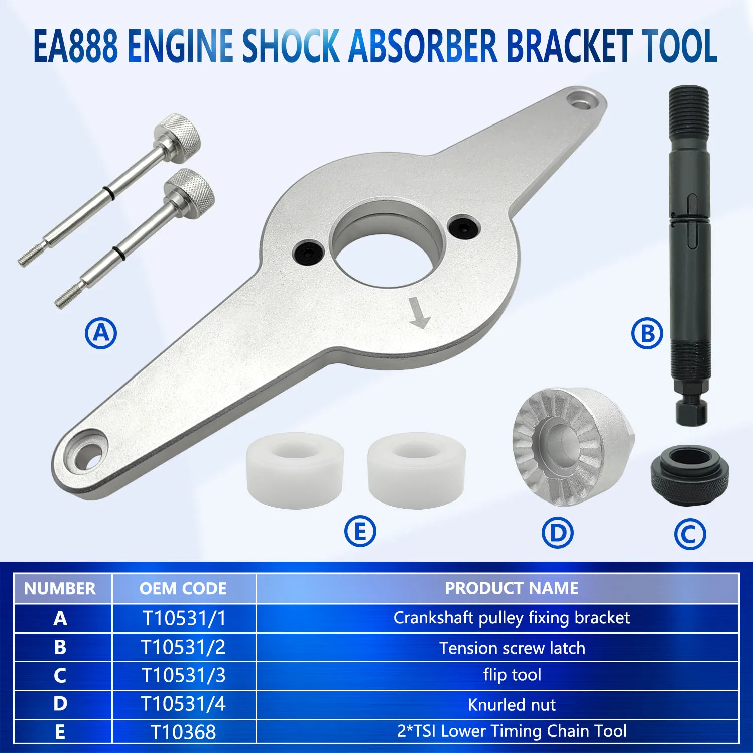 T10531 Shock Absorber Fixing Tool Crankshaft Pulley Removal Suitable for Audi Skoda Volkswagen 1.8 2.0 4V TFSi EA888