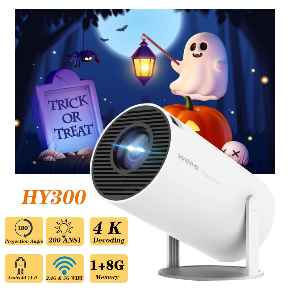 

LYNCAST HY300 Mini Projector Android 11.0 720P 1080P 4K 200ANSI Portable BT5.0 Home Outdoor Cinema Projection Angle Adjustable