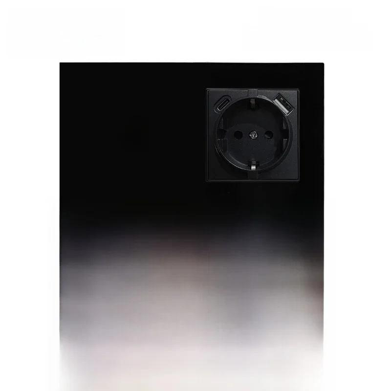 Przełącznik dotykowy EU 1 Gang i gniazdo ścienne z portami ładowania USB typu C Wallpad 157x86mm Czarny szklany panel Smart Home — 2