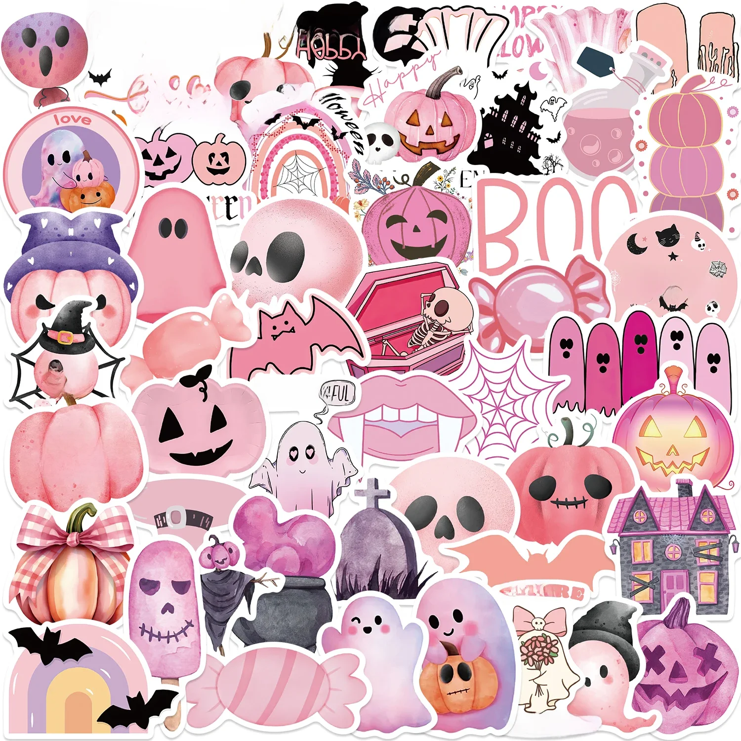 AliExpress NONE 50PCS Pink Halloween Stickers Ghost Skull Pumpkin Decals Bike Laptop Skateboard Waterproof Graffiti Decal Toy Decoration