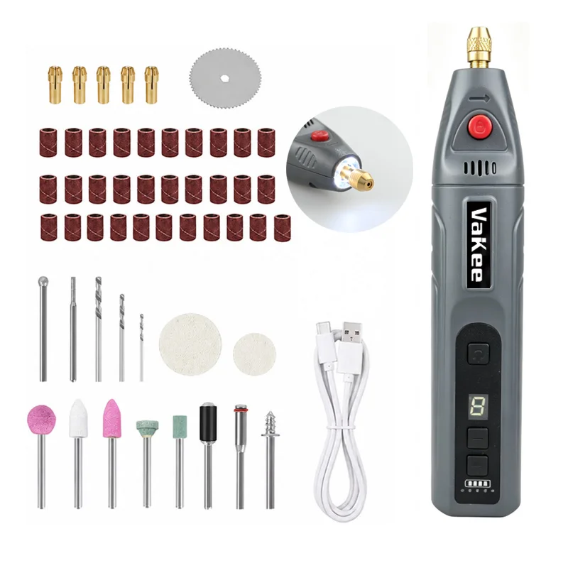 VaKee Cordless Rotary Tool 5 Speed 5000-18000RPM LCD Digital Display Electric Engraving Pen Type-C Rechargeable Mini Grinder Dri