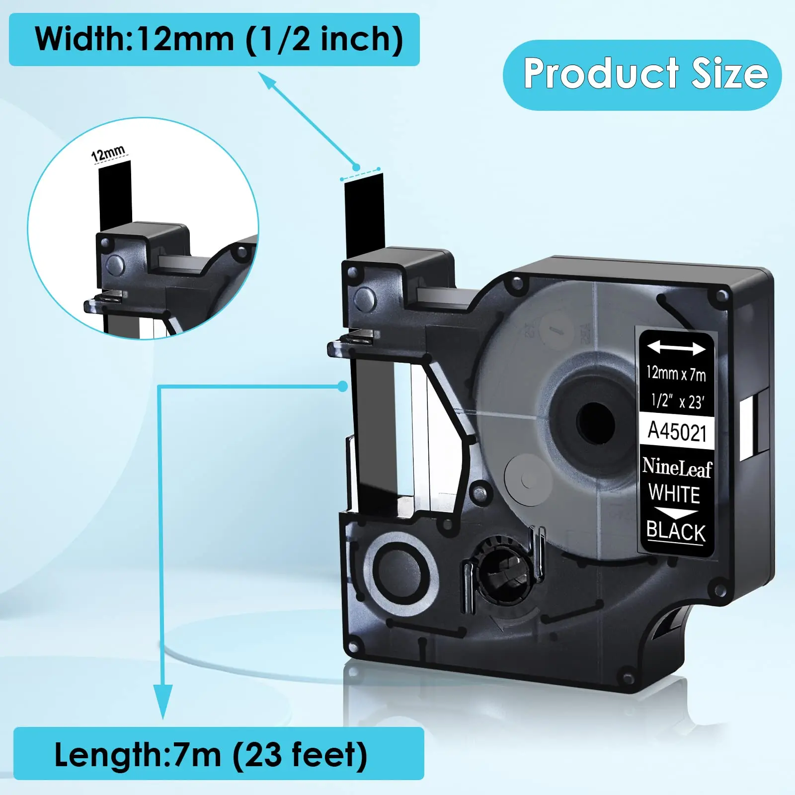 GREENCYCLE 10PK Label Compatible for Dymo D1 Tape 45021 12mm x 7m White on Black Label for DYMO LabelManager 100 450D Printers