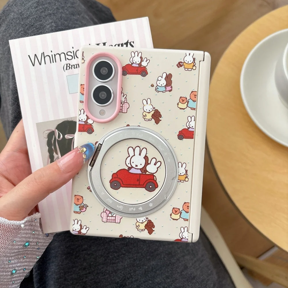 Kawaii Cartoon Rabbit Print Phone Case for Samsung Galaxy Z Fold8 Shockproof Folding Phone Case with Magnetic Stand Fashion Cute