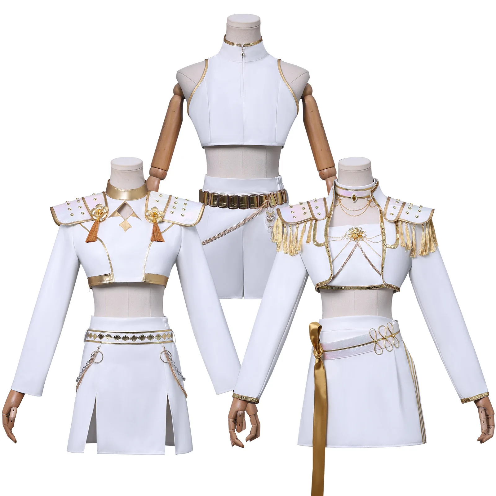 

KPop Demon Hunter Rumi Mira Zoey Cosplay Costume White Leather Battle Outfit Kpop group Uniform Female Stage performance Costume