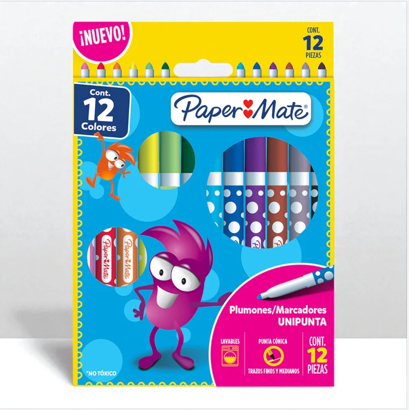 Marcadores Unipunta Paper Mate / Punta Cónica / 12 piezas G10106, plumones de colores.