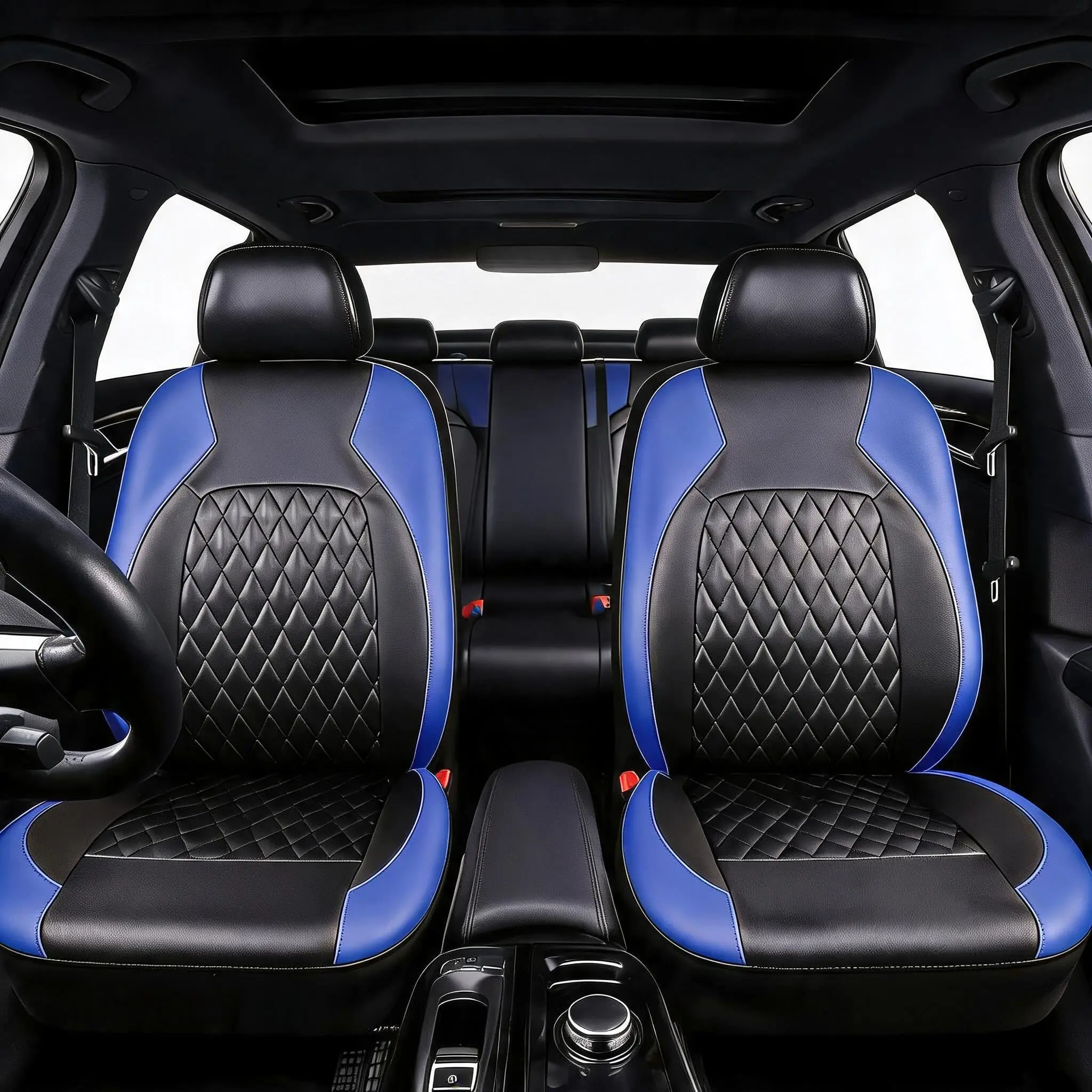 Set di 9 coprisedili per auto, coprisedili in pelle sintetica nera con motivo a rombi, coprisedili per sedili anteriori, resistenti ed eleganti, protezioni per sedili auto per il conducente e il