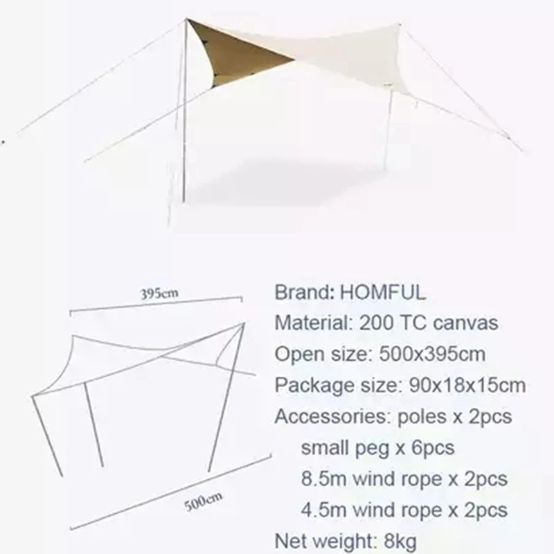 HOMFUL wholesale outdoor waterproof canvas rain fly sun shade rain shelter UV protection camping tarp