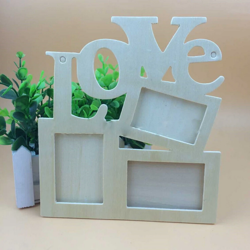 Hollow Love Wooden Photo Picture Frame White Base DIY Art Decor Wall Pendant