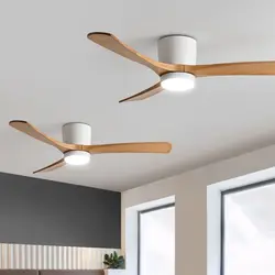 Ventiladores de techo de piso bajo con Control remoto, ventilador de techo de diseño de lámpara con luz de madera + blanco, ventiladores Led de Motor de CC, 36, 42, 48, 56 pulgadas