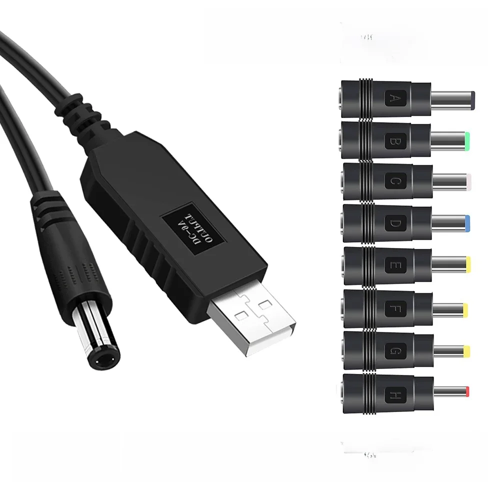 Kabel zasilający USB na DC Konwerter 5V na 12V Boost 8 adapterów Kabel ładujący USB na DC Jack do routera Wi-Fi Głośnik mini wentylatora — zdjęcie 2