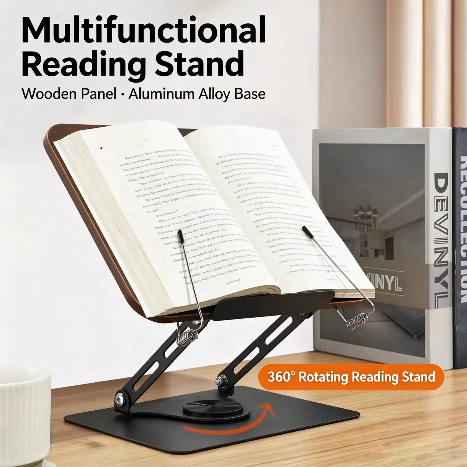 Multifunctional Wooden Rotating Reading Stand  Music Stand Stand Adjustable Solid Wood Book Holder Book Clip Book Rest