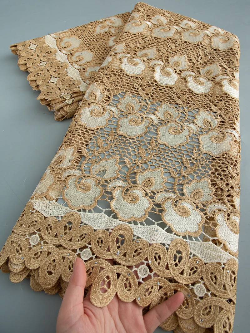 

African Guipure Cord Lace Fabric High Quality Nigerian Bicolor Water Soluble Lace Fabric For Women Wedding Dress,5 yards TY4556