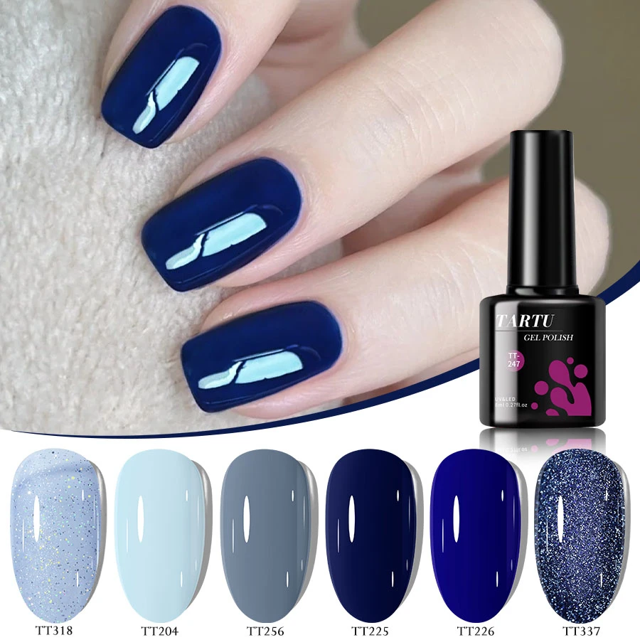 TARTU-Juego de esmaltes de uñas en Gel con purpurina, 6 colores, Kit de esmaltes de Gel semipermanente, UV/LED, juego de decoración de uñas sin TPO sin HEMA