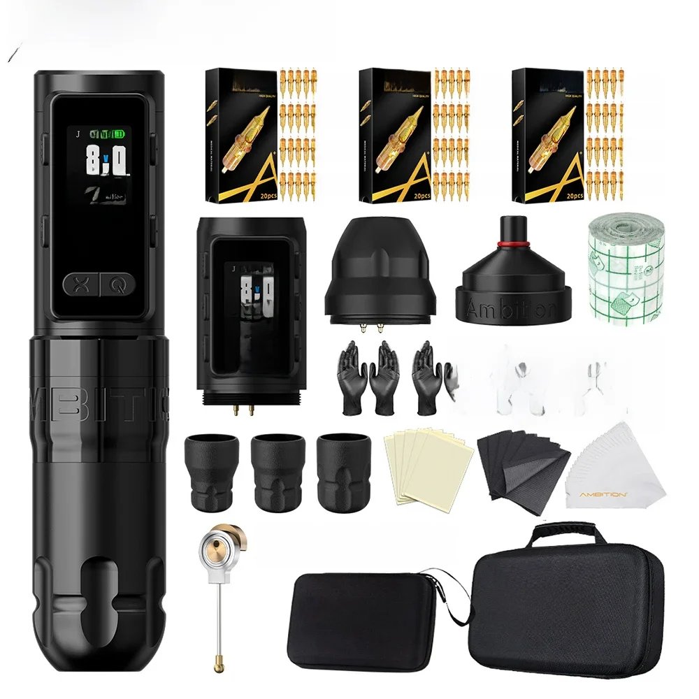 Ambition Soldier Max Kit Machine à tatouer sans fil course de tige droite 4.0mm écran couleur batterie de facturation 2400mAh moteur sans noyau